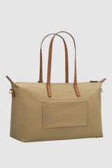 Back product shot of the Oroton Lilly Nylon Weekender Tote in Mushroom/Cognac and Nylon fabric for Women .