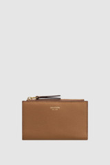 Front product shot of the Oroton Eve Mini 4 Credit Card Zip Pouch in Tan and Premium pebble leather for Women .