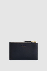 Front product shot of the Oroton Eve Mini 4 Credit Card Zip Pouch in Dark Navy and Premium pebble leather for Women .