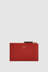 Front product shot of the Oroton Eve Mini 4 Credit Card Zip Pouch in Dark Ruby and Premium pebble leather for Women . IP:1