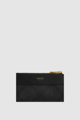 Front product shot of the Oroton Harvey Signature Mini 4 Credit Card Zip Pouch in Black and Nylon canvas base cloth material with PVC coating (70% PVC, 30% polyester) for Women .
