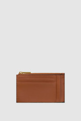 Back product shot of the Oroton Harvey Signature Mini 4 Credit Card Zip Pouch in Black/Cognac and Nylon canvas base cloth material with PVC coating (70% PVC, 30% polyester) for Women .