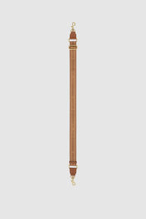 Front product shot of the Oroton Heather Narrow Webbing Strap in Tan/Cognac and 30mm Jacquard Logo Webbing for Women .