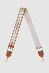 Front product shot of the Oroton Heather Long Brass Webbing Strap in Cognac/Natural and 45 mm jacquard webbing material for Women .