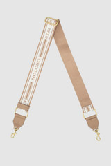 Front product shot of the Oroton Heather Long Light Gold Webbing Strap in Mushroom/Cream and 100% polyester material for Women .