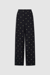 Front product shot of the Oroton Mini Daisy Jacquard Pyjama Pants in Black and Made with 84% viscose and 16% polyester for Women .