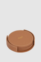 Front product shot of the Oroton Billie Coasters (Set of 6) in Brandy and Premium pebble leather for Women .