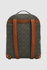 Back product shot of the Oroton Harvey Signature Large Backpack in Black/Cognac and Nylon canvas base cloth material with PVC coating (70% PVC, 30% polyester) for Women .