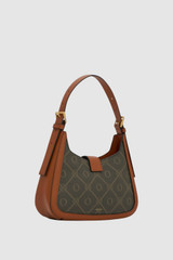 Back product shot of the Oroton Yvonne Signature Baguette in Cognac and Nylon canvas base cloth material with PVC coating (70% PVC, 30% polyester) for Women .
