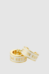 Detail product shot of the Oroton Heather Enamel Hoops in Cream and Premium brass material for Women .