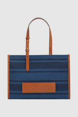 Front product shot of the Oroton Sasha Medium Tote in PRUSSIAN BLUE MIX and 100% polyester fabric for Women .