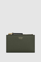 Front product shot of the Oroton Eve 12 Credit Card Zip Wallet in Cactus and Premium pebble leather for Women .