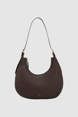 Front product shot of the Oroton Dylan Hobo in COFFEE BEAN and Premium pebble leather for Women .