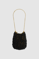 Front product shot of the Oroton Vera Evening Bag in Black and Linked brass O ring chain with coated copper balls for Women .
