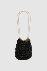 Back product shot of the Oroton Vera Evening Bag in Black and Linked brass O ring chain with coated copper balls for Women .