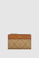 Front product shot of the Oroton Harvey Signature 12 Credit Card Zip Wallet in Stone/Tan and Nylon canvas base cloth material with PVC coating (70% PVC, 30% polyester) for Women .