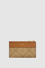 Front product shot of the Oroton Harvey Signature Mini 4 Credit Card Zip Pouch in Stone/Tan and Nylon canvas base cloth material with PVC coating (70% PVC, 30% polyester) for Women .