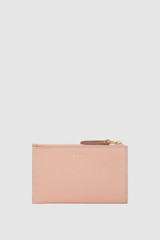 Front product shot of the Oroton Eve Mini 4 Credit Card Zip Pouch in BLOSSOM and Premium pebble leather for Women .