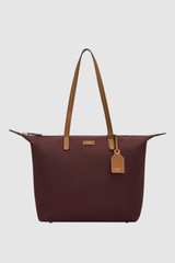 Front product shot of the Oroton Lilly Nylon Light Weight Tote Bag in BURGUNDY and Nylon fabric for Women .
