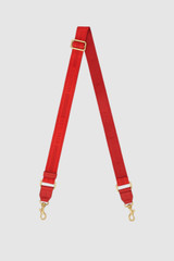 Front product shot of the Oroton Heather Narrow Webbing Strap in DARK RUBY and 30mm Jacquard Logo Webbing for Women .