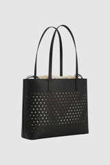 Back product shot of the Oroton Polly Perforated Medium Tote in Black and Premium smooth leather for Women .
