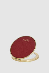 Front product shot of the Oroton Eve Round Mirror in Berry and Premium pebble leather for Women .
