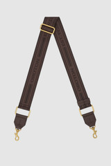 Front product shot of the Oroton Heather Long Light Gold Webbing Strap in COFFEE BEAN and 100% polyester material for Women .