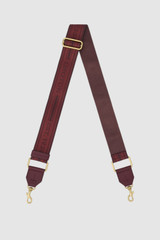 Front product shot of the Oroton Heather Long Light Gold Webbing Strap in BERRY/BURGUNDY and 100% polyester material for Women .