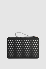 Back product shot of the Oroton Polly Perforated Medium Pouch in Black and Premium smooth leather for Women .