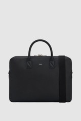 Front product shot of the Oroton Larsen Briefcase in BLACK and Premium pebble leather for Men .