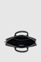 Internal product shot of the Oroton Larsen Briefcase in BLACK and Premium pebble leather for Men .