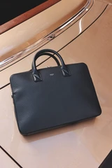 Detail product shot of the Oroton Larsen Briefcase in BLACK and Premium pebble leather for Men .