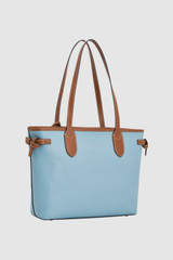 Back product shot of the Oroton Laura Medium Tote in Sky Blue/Cognac and Premium pebble leather for Women .