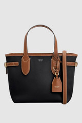 Front product shot of the Oroton Laura Small Tote in Black/Cognac and Premium pebble leather for Women .