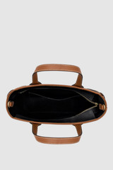 Internal product shot of the Oroton Laura Small Tote in Black/Cognac and Premium pebble leather for Women .