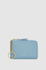 Front product shot of the Oroton Eve Pouch With Key Ring in Sky Blue and Premium pebble leather for Women .