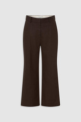 Front product shot of the Oroton Kick Flare Cropped Pant in Espresso and 100% heavy weight linen fabric for Women .