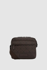 Front product shot of the Oroton Ethan Signature A5 Zip Crossbody in Chestnut Signature and PVC-coated canvas material for Men .