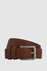 Front product shot of the Oroton Larsen 35Mm Belt in Saddle Brown and Premium pebble leather for Men .