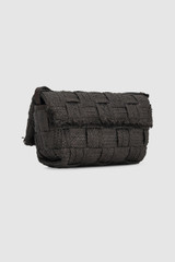 Back product shot of the Oroton Etta Texture Medium Clutch in Dark Chocolate and Woven straw material for Women .