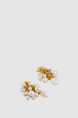 Detail product shot of the Oroton Vera Pearl Cluster Drop Earrings in Pearl and Brass base for Women .