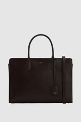 Front product shot of the Oroton Muse 15" Worker Tote in Dark Chocolate and Saffiano leather exterior for Women .