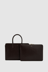 Front product shot of the Oroton Muse 15" Worker Tote in Dark Chocolate and Saffiano leather exterior for Women .