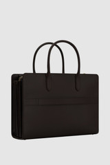 Back product shot of the Oroton Muse 15" Worker Tote in Dark Chocolate and Saffiano leather exterior for Women .