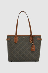 Front product shot of the Oroton Harvey Signature Medium Shopper Tote in Signature/Cognac and PVC material for Women .
