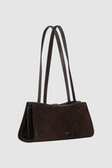 Back product shot of the Oroton Mille Suede Baguette in Dark Chocolate and Premium suede leather for Women .
