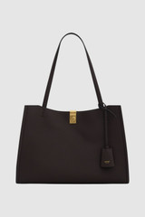 Front product shot of the Oroton Mille Work Tote in Dark Chocolate and Premium pebble leather for Women .