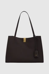 Front product shot of the Oroton Mille Work Tote in Dark Chocolate and Premium pebble leather for Women .