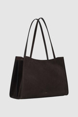 Back product shot of the Oroton Mille Suede Work Tote in Dark Chocolate and Premium suede leather for Women .