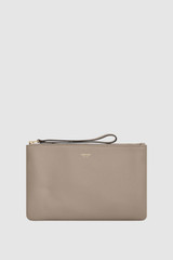 Front product shot of the Oroton Eve Medium Pouch in Oyster and Premium pebble leather for Women .